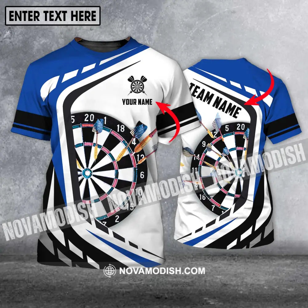 Unisex Shirt - Custom Name And Team Name Shirt Black White And Blue Color Darts Lover Shirt T-shirt