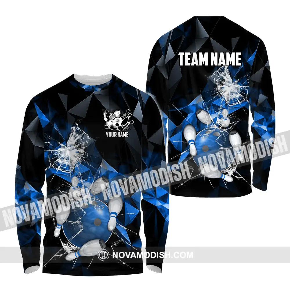 Unisex Shirt - Custom Name And Team Name Shirt Blue Glasses Bowling Long Sleeve Shirt / S T-shirt