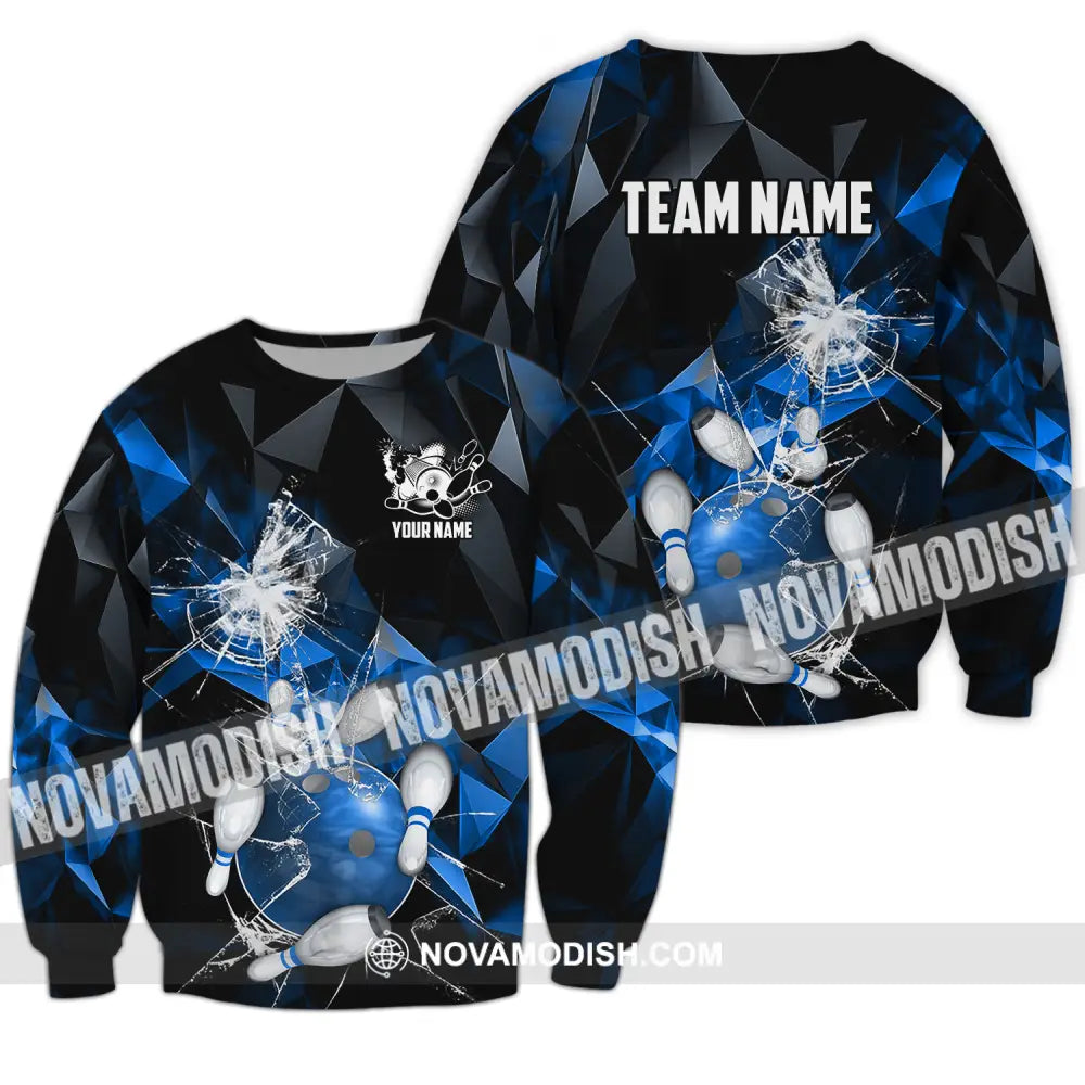 Unisex Shirt - Custom Name And Team Name Shirt Blue Glasses Bowling Long Sleeve / S T-shirt