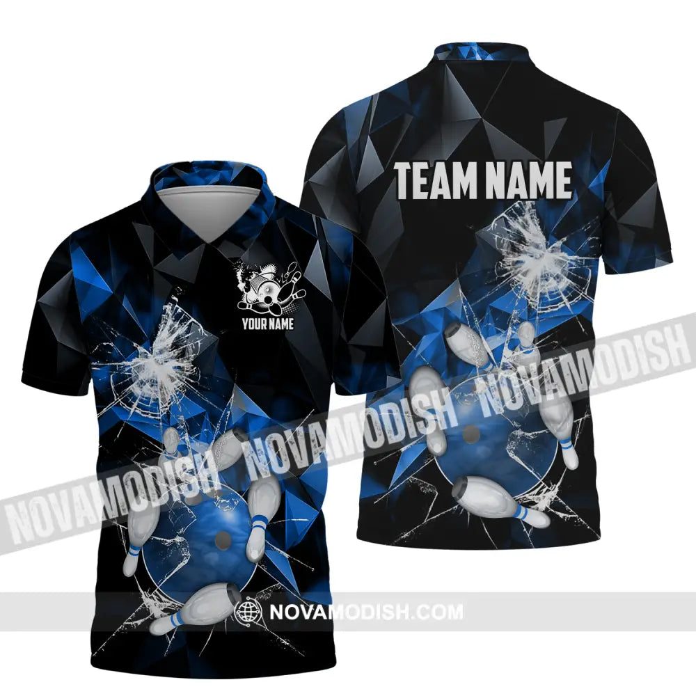 Unisex Shirt - Custom Name And Team Name Shirt Blue Glasses Bowling Polo Shirt / S T-shirt