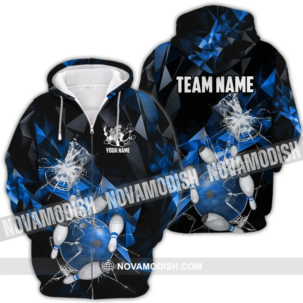 Unisex Shirt - Custom Name And Team Name Shirt Blue Glasses Bowling Zipper Hoodie / S T-shirt