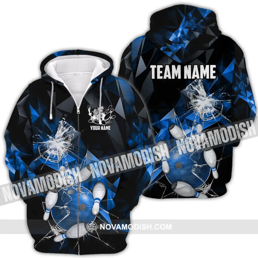 Unisex Shirt - Custom Name And Team Name Shirt Blue Glasses Bowling Zipper Hoodie / S T-shirt