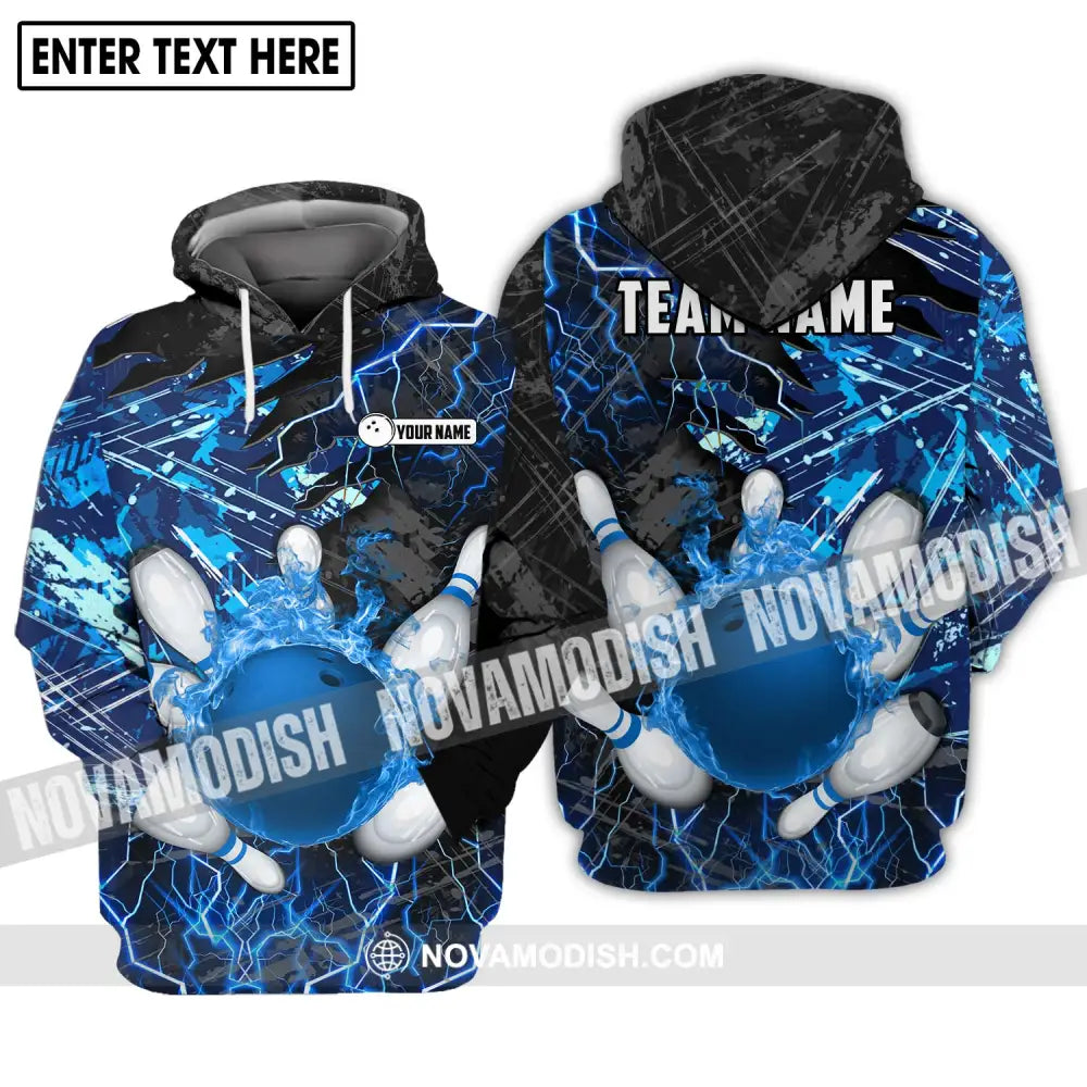 Unisex Shirt - Custom Name And Team Name Shirt Blue Lightning Bowling Shirt Hoodie / S T-shirt