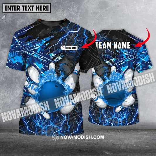 Unisex Shirt - Custom Name And Team Name Shirt Blue Lightning Bowling Shirt T-shirt