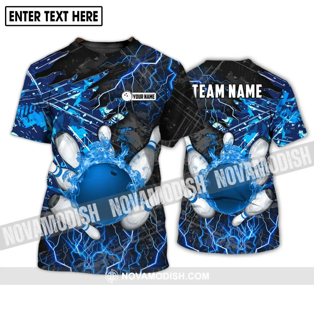 Unisex Shirt - Custom Name And Team Name Shirt Blue Lightning Bowling Shirt T-Shirt / S T-shirt