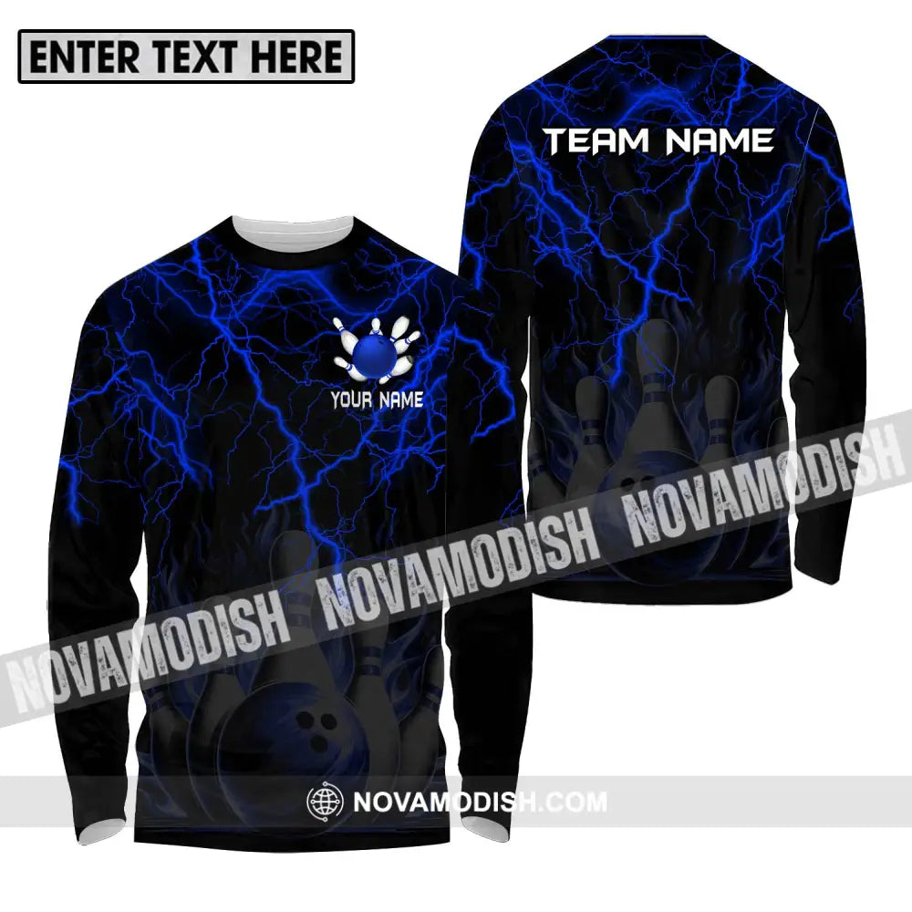 Unisex Shirt - Custom Name And Team Name Shirt Blue Thunder Bowling Long Sleeve Shirt / S T-shirt