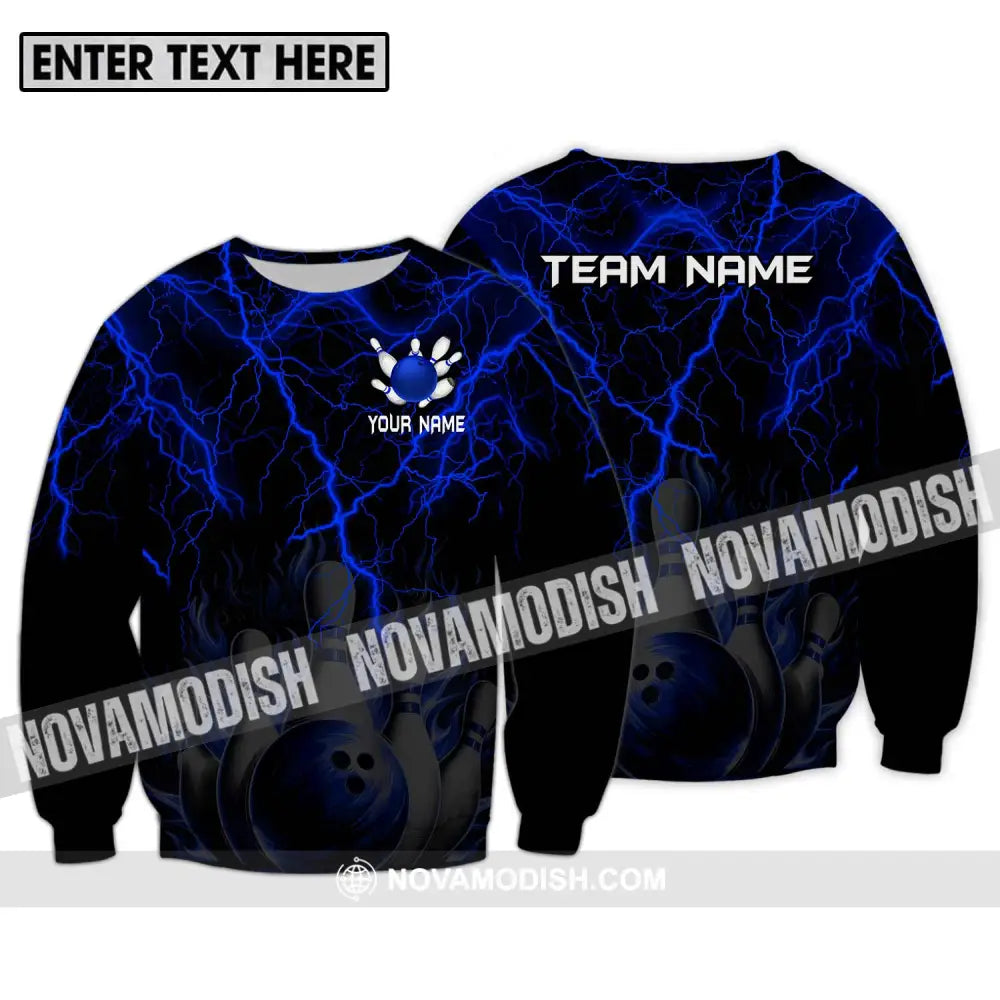 Unisex Shirt - Custom Name And Team Name Shirt Blue Thunder Bowling Long Sleeve / S T-shirt