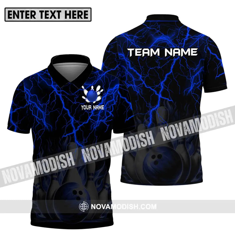Unisex Shirt - Custom Name And Team Name Shirt Blue Thunder Bowling Polo Shirt / S T-shirt