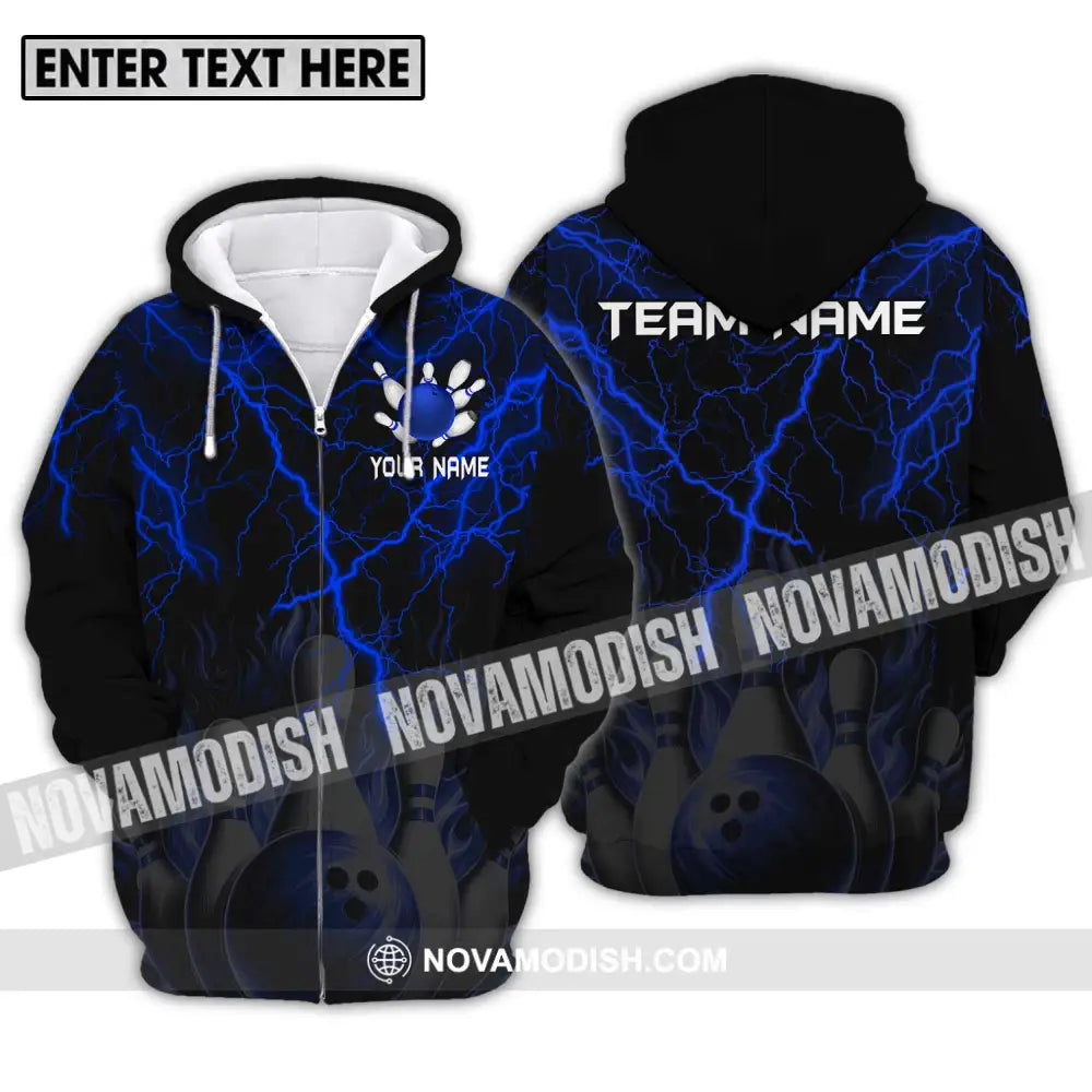 Unisex Shirt - Custom Name And Team Name Shirt Blue Thunder Bowling Zipper Hoodie / S T-shirt