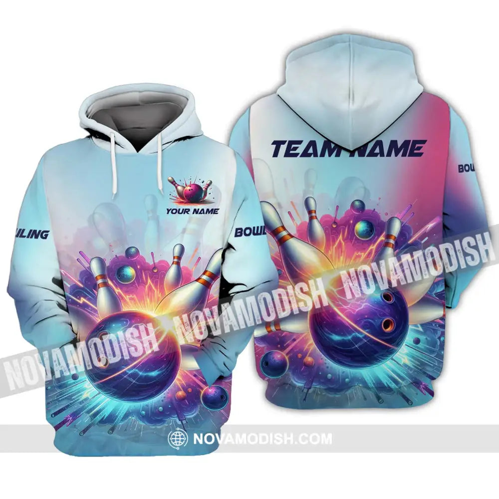 Unisex Shirt - Custom Name And Team Name Shirt Boom Bowling Ball And Pins Hoodie / S T-shirt