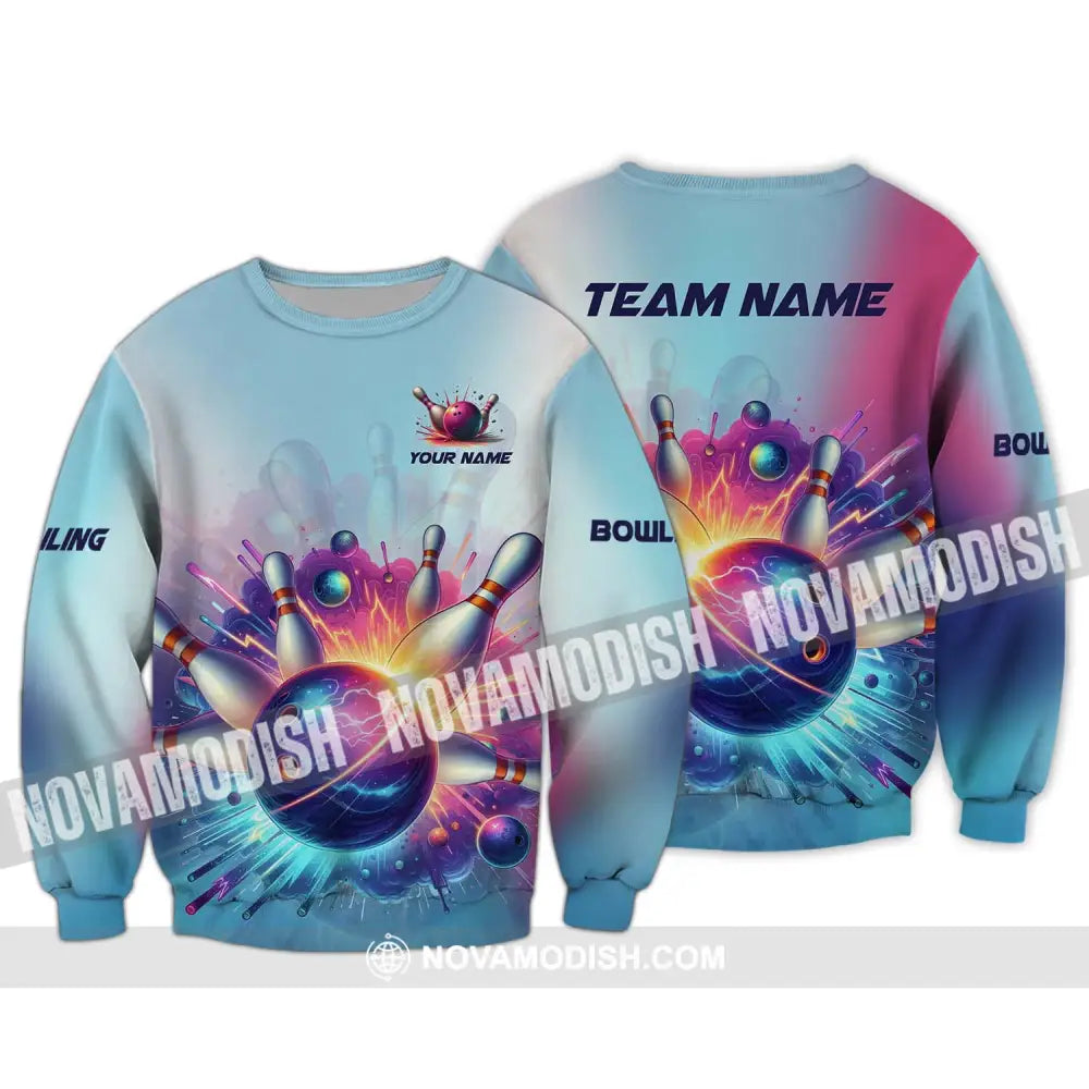 Unisex Shirt - Custom Name And Team Name Shirt Boom Bowling Ball And Pins Long Sleeve / S T-shirt
