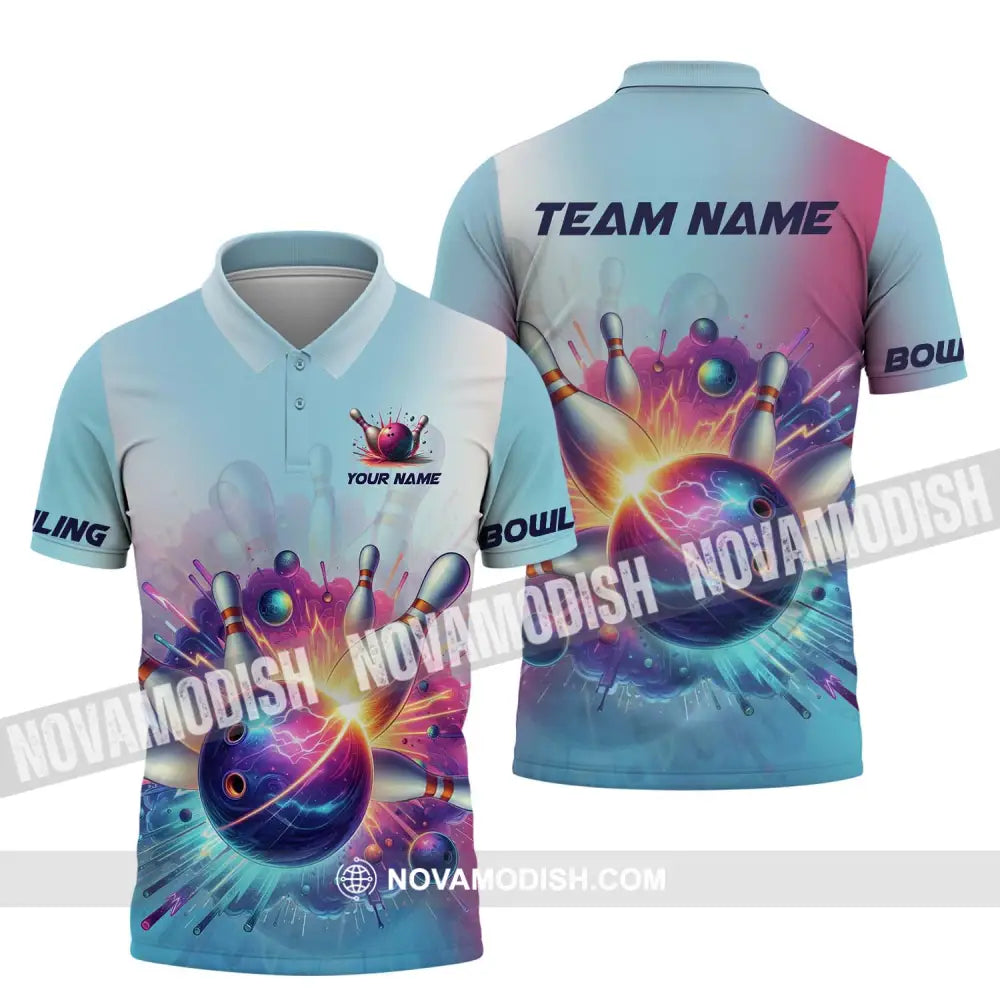 Unisex Shirt - Custom Name And Team Name Shirt Boom Bowling Ball And Pins Polo Shirt / S T-shirt