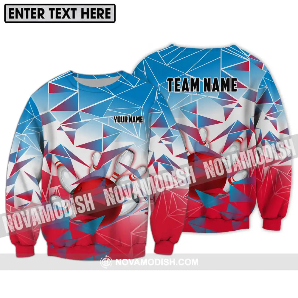 Unisex Shirt - Custom Name And Team Name Shirt Bowling Ball And Pins Triangular Array Long Sleeve / S T-shirt