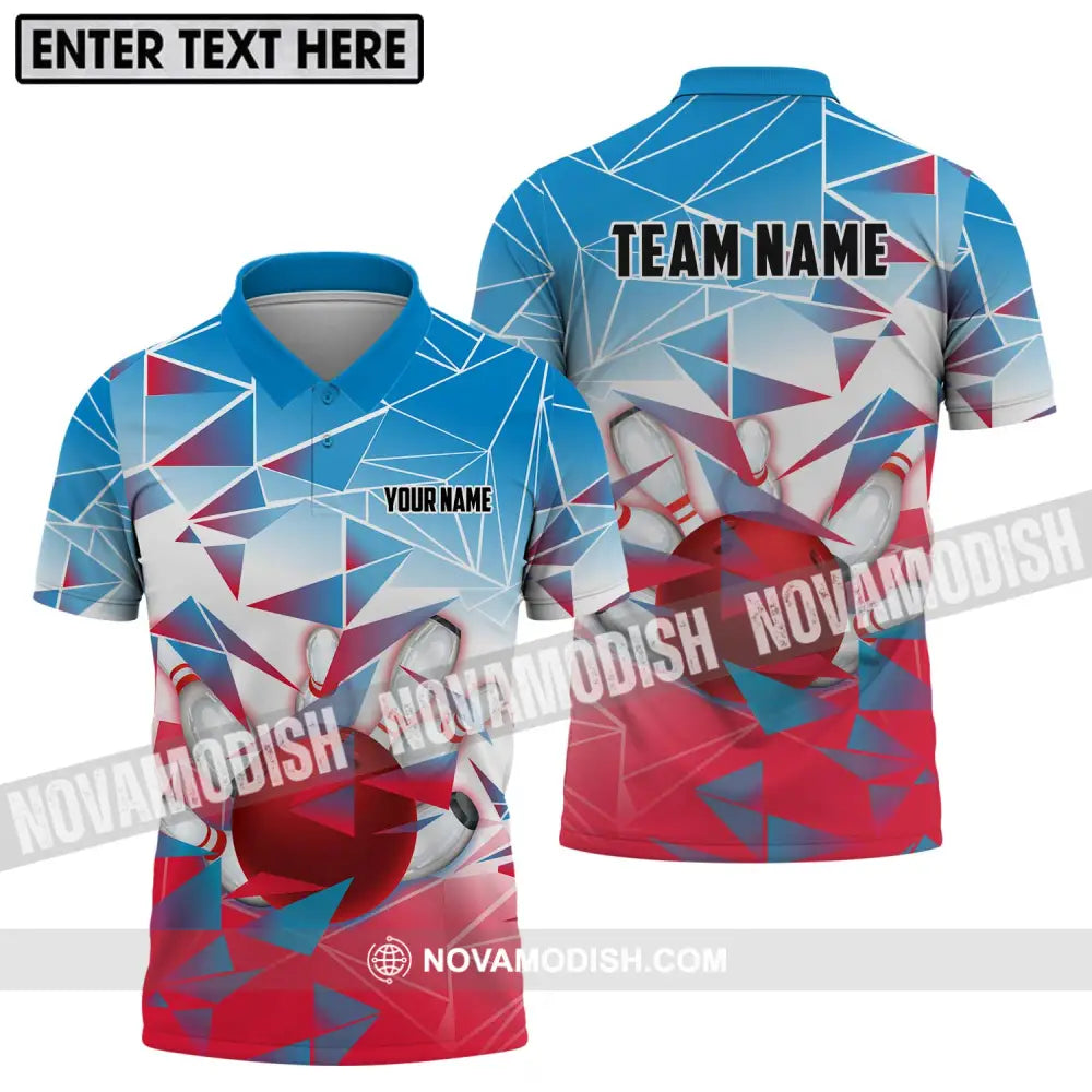 Unisex Shirt - Custom Name And Team Name Shirt Bowling Ball And Pins Triangular Array Polo Shirt / S T-shirt