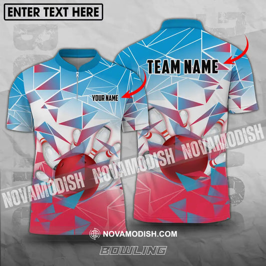 Unisex Shirt - Custom Name And Team Name Shirt Bowling Ball And Pins Triangular Array T-shirt