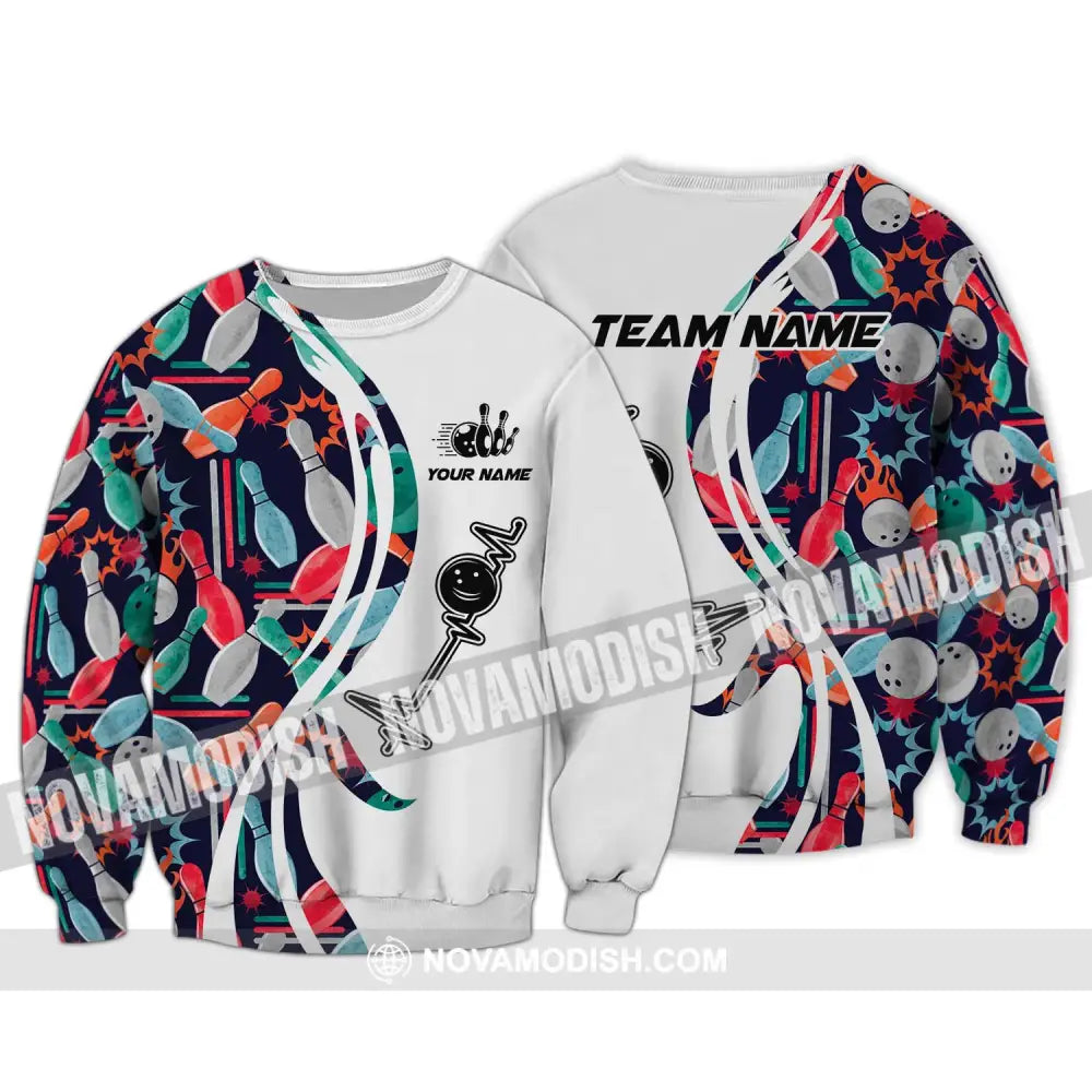 Unisex Shirt - Custom Name And Team Name Shirt Bowling Color Heart Beat Shirt Long Sleeve / S T-shirt