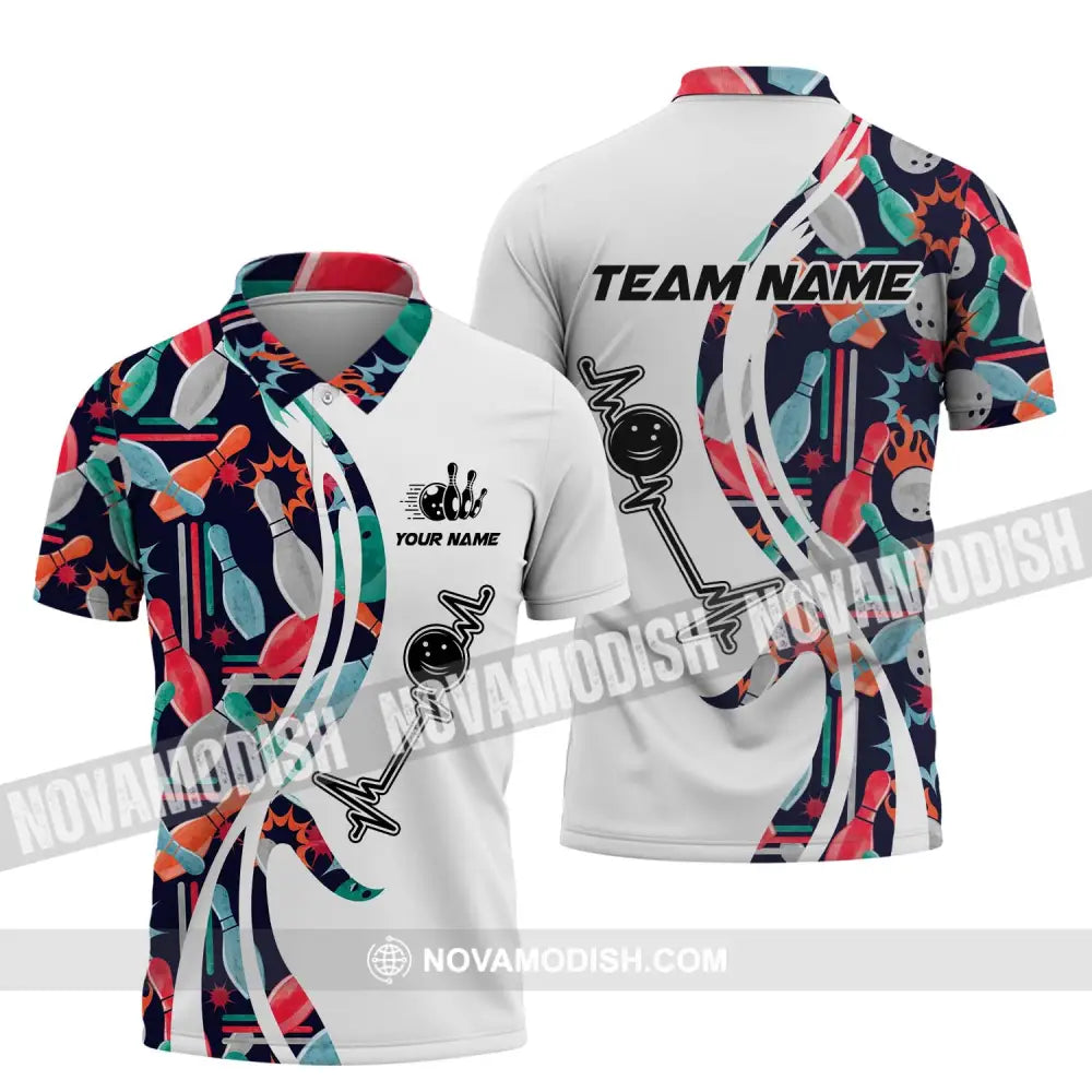 Unisex Shirt - Custom Name And Team Name Shirt Bowling Color Heart Beat Shirt Polo Shirt / S T-shirt