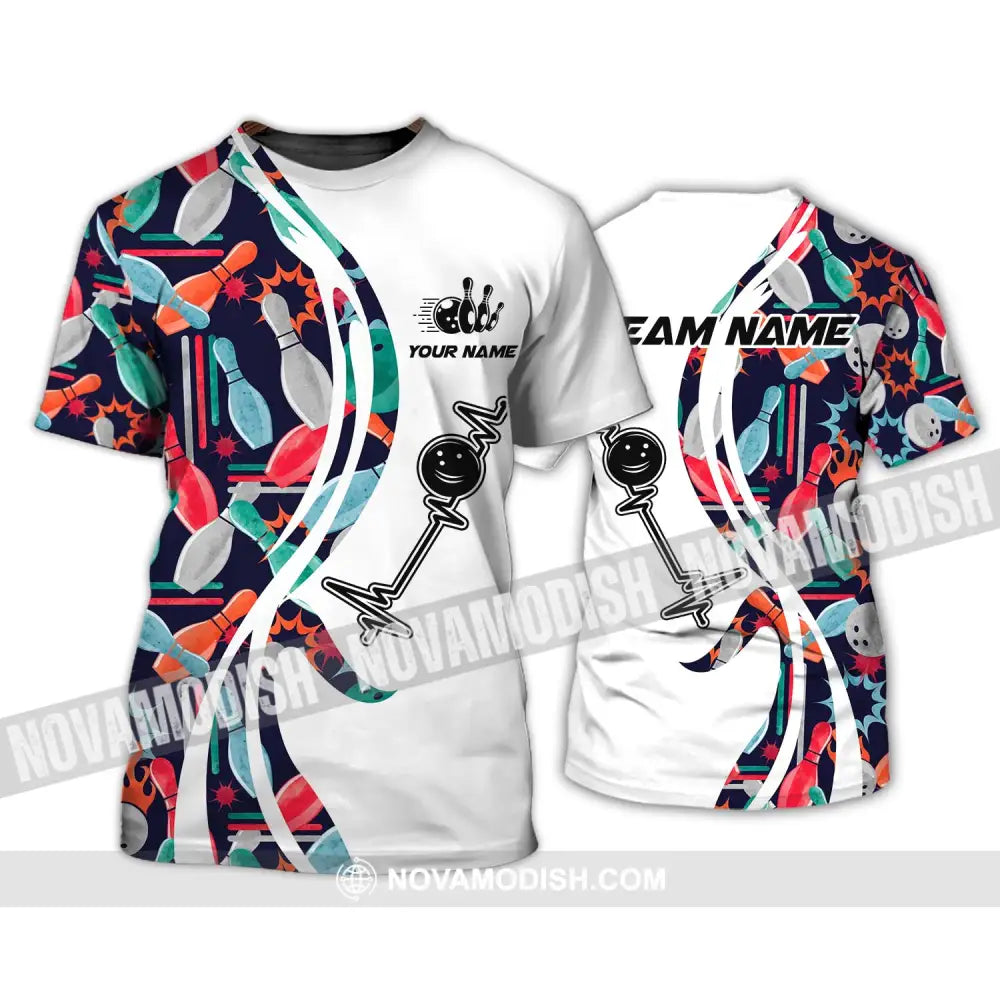 Unisex Shirt - Custom Name And Team Name Shirt Bowling Color Heart Beat Shirt T-Shirt / S T-shirt