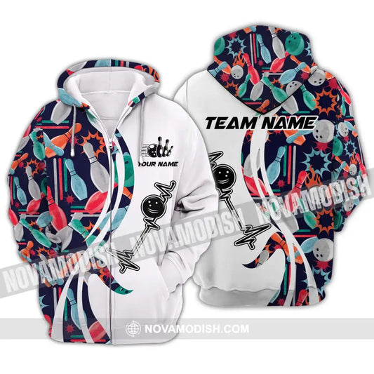 Unisex Shirt - Custom Name And Team Name Shirt Bowling Color Heart Beat Shirt Zipper Hoodie / S T-shirt