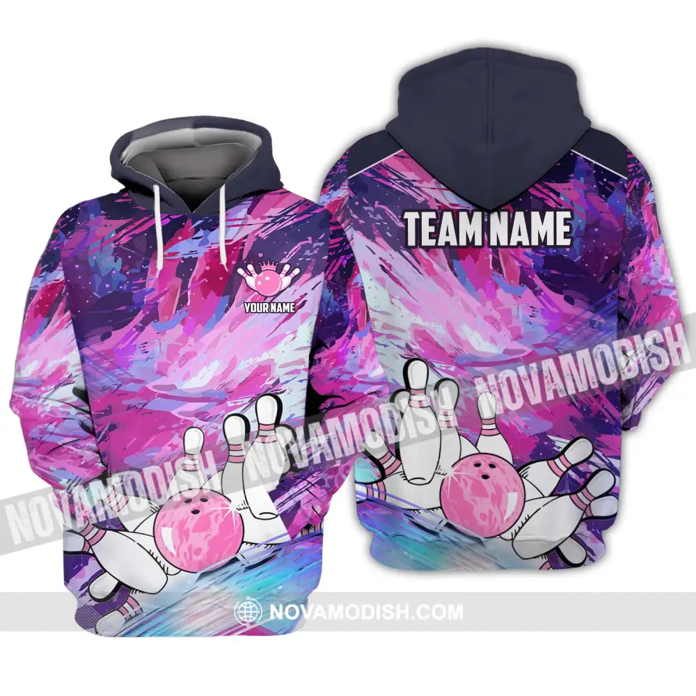 Unisex Shirt - Custom Name And Team Name Shirt Bowling Colorful Line Shirt Hoodie / S T-shirt