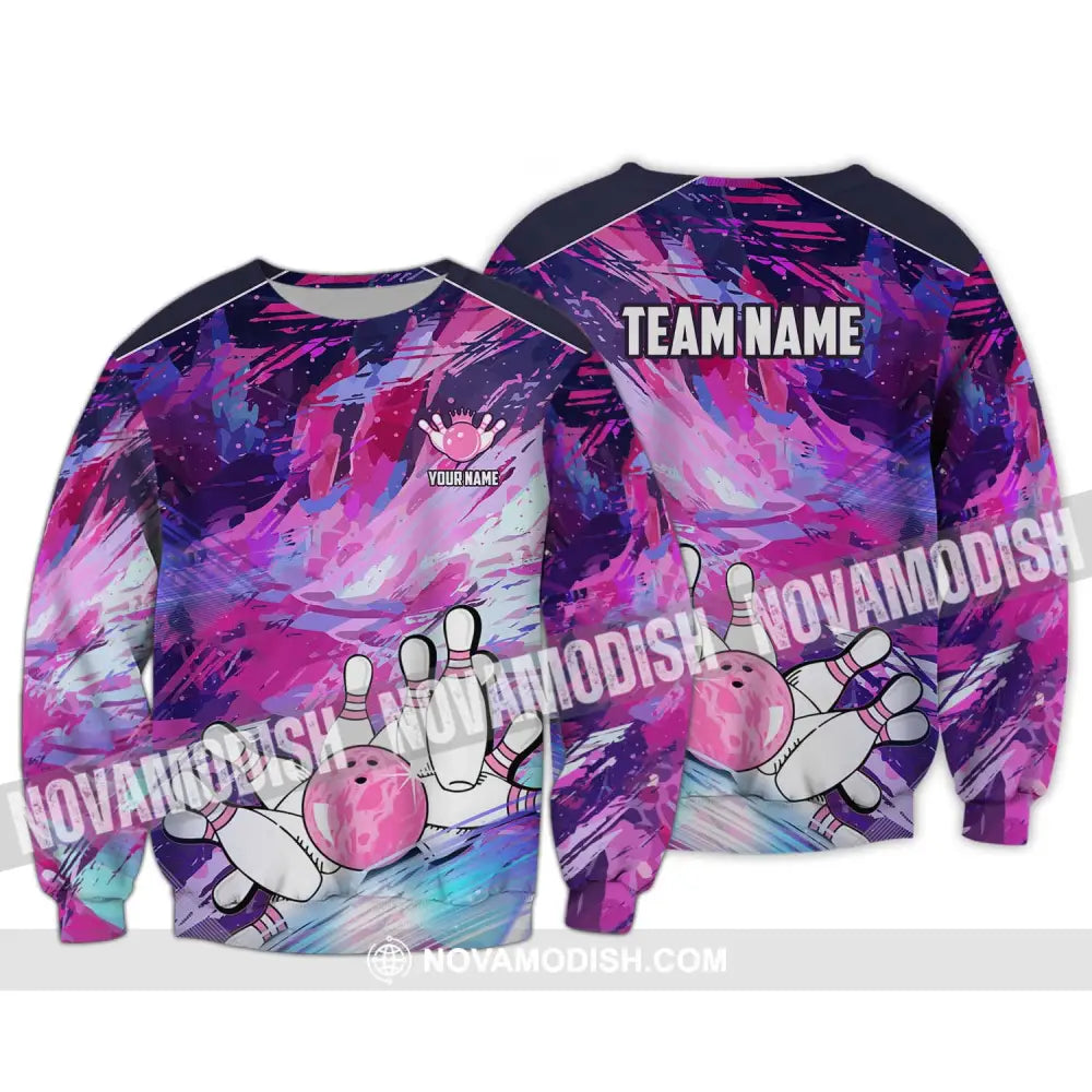 Unisex Shirt - Custom Name And Team Name Shirt Bowling Colorful Line Shirt Long Sleeve / S T-shirt
