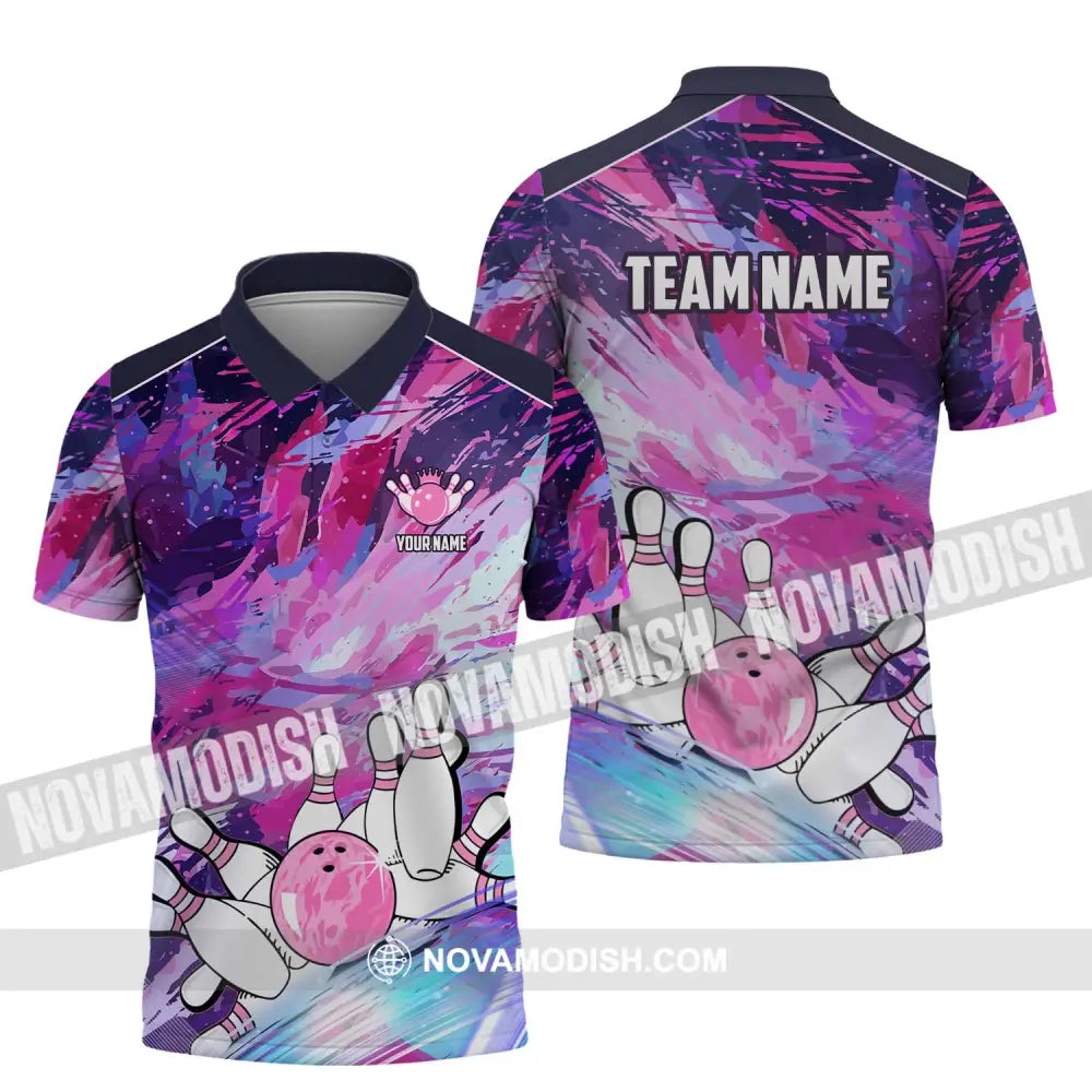 Unisex Shirt - Custom Name And Team Name Shirt Bowling Colorful Line Shirt Polo Shirt / S T-shirt