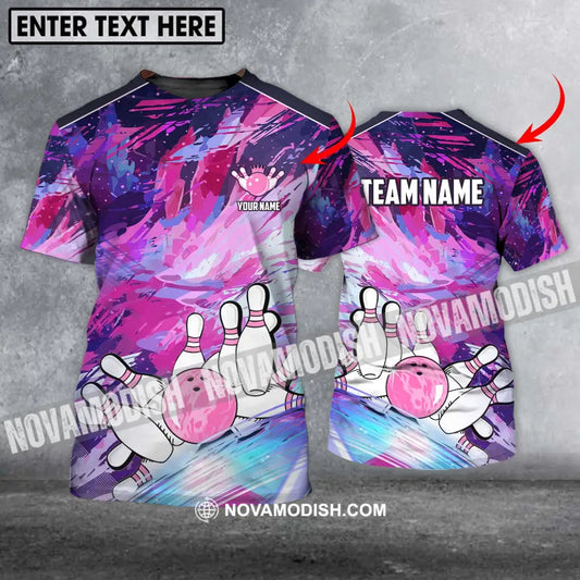 Unisex Shirt - Custom Name And Team Name Shirt Bowling Colorful Line Shirt T-shirt