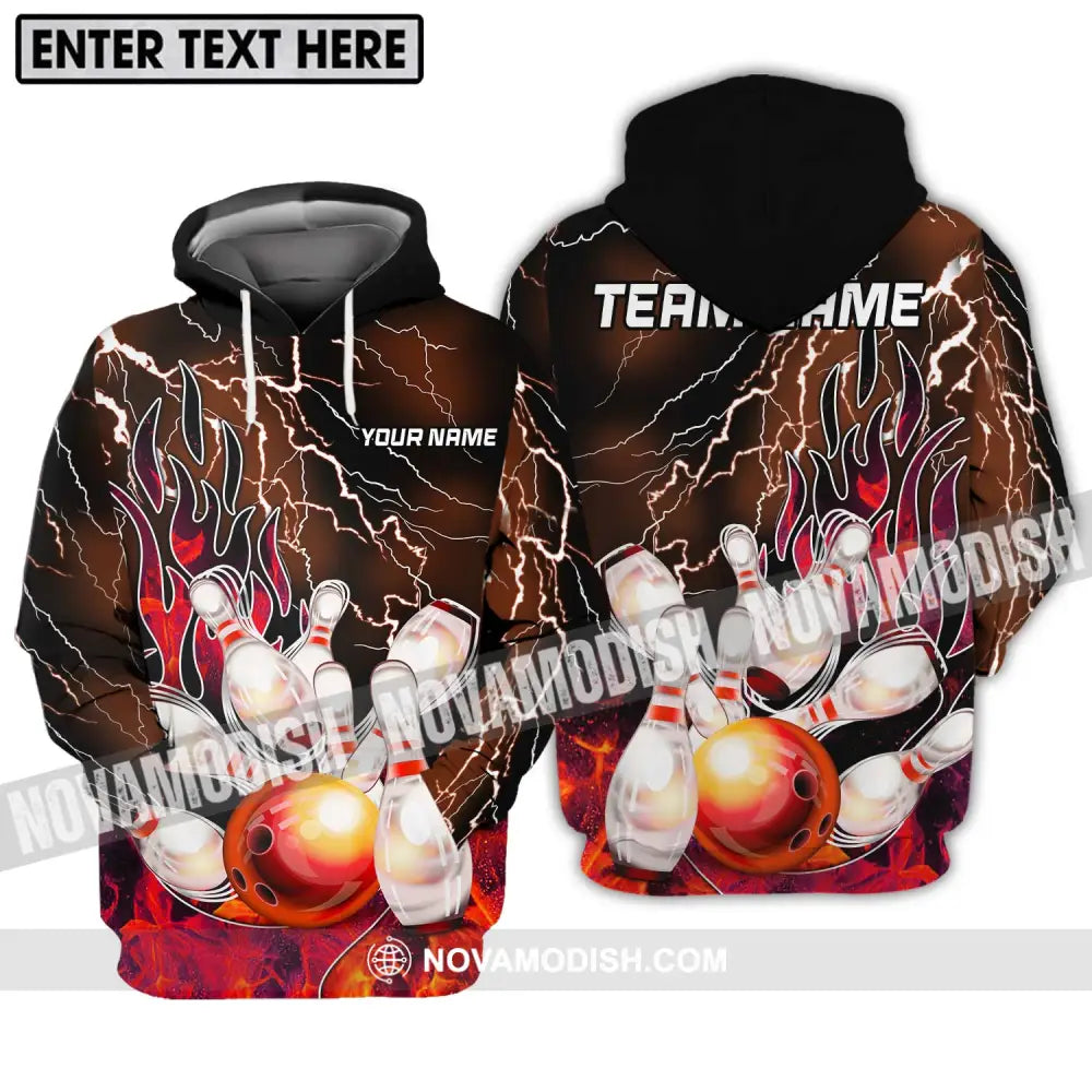 Unisex Shirt - Custom Name And Team Name Shirt Bowling Fire Ball And Pins Shirt Hoodie / S T-shirt