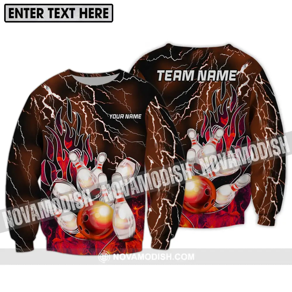 Unisex Shirt - Custom Name And Team Name Shirt Bowling Fire Ball And Pins Shirt Long Sleeve / S T-shirt