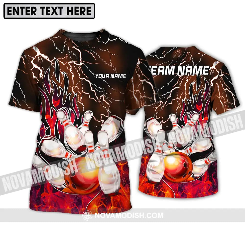 Unisex Shirt - Custom Name And Team Name Shirt Bowling Fire Ball And Pins Shirt T-Shirt / S T-shirt