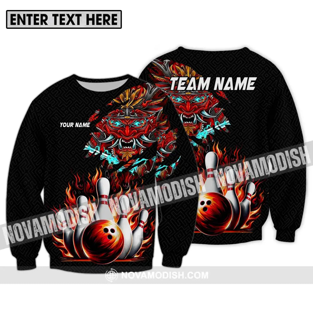 Unisex Shirt - Custom Name And Team Name Bowling Shirt Fire Dragon Head Long Sleeve / S T-shirt