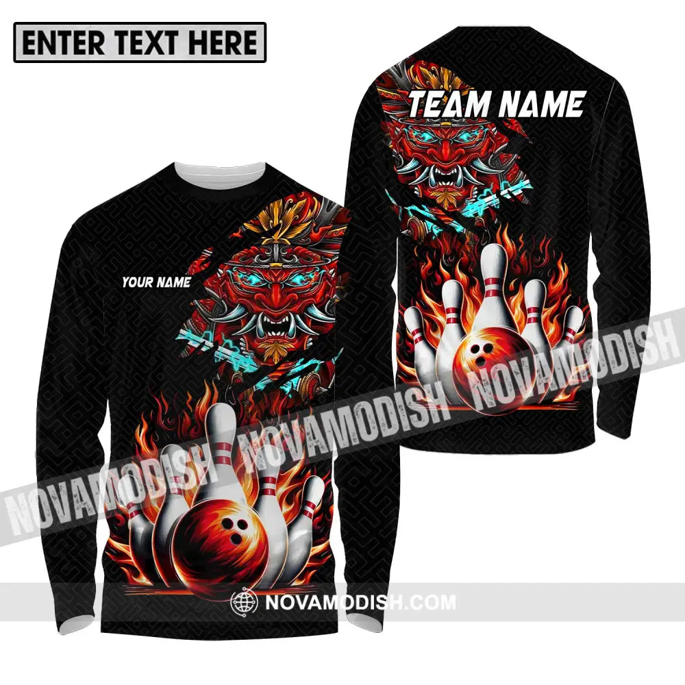 Unisex Shirt - Custom Name And Team Name Bowling Shirt Fire Dragon Head Long Sleeve Shirt / S T-shirt