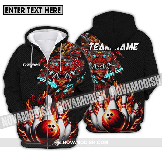 Unisex Shirt - Custom Name And Team Name Bowling Shirt Fire Dragon Head Zipper Hoodie / S T-shirt