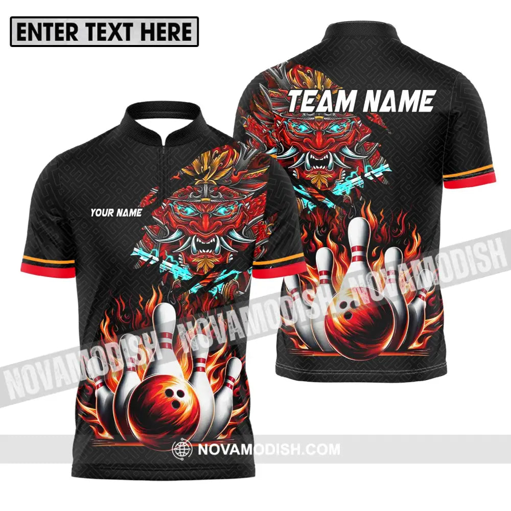 Unisex Shirt - Custom Name And Team Name Bowling Shirt Fire Dragon Head Zipper Polo Shirt / S T-shirt