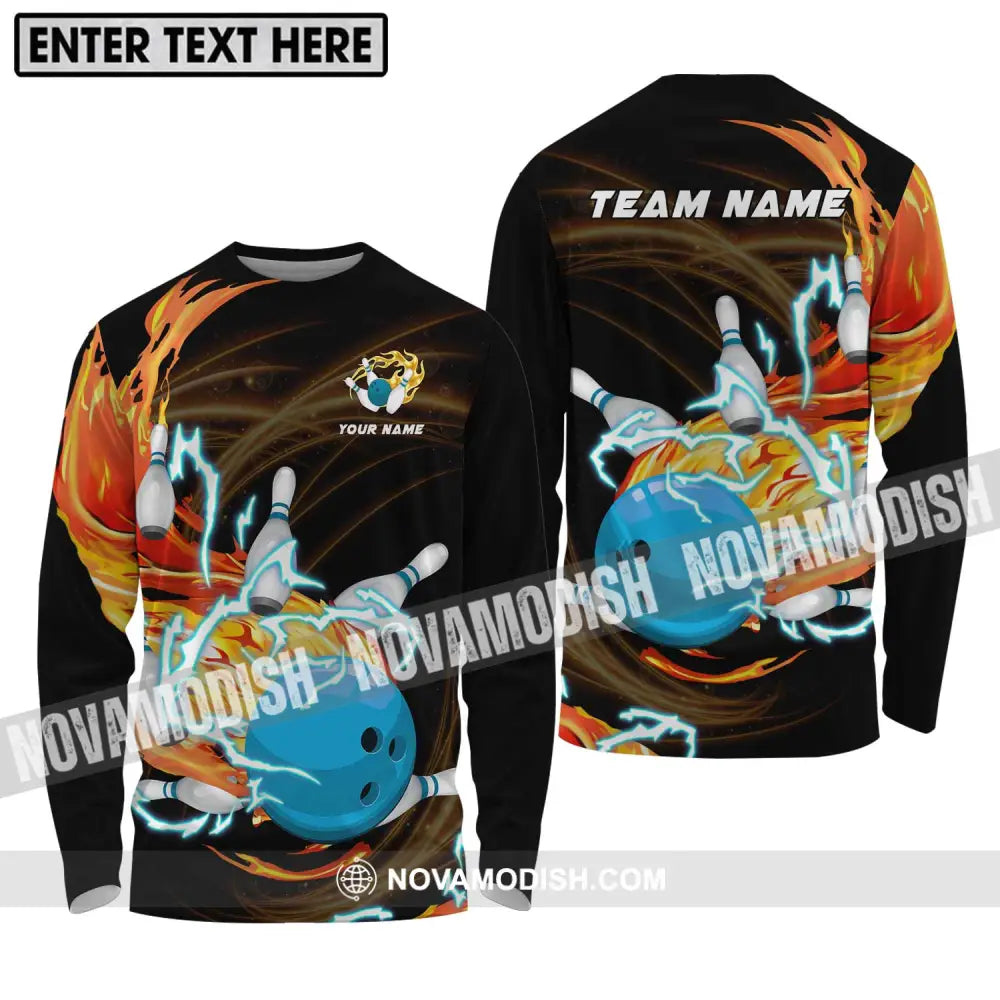 Unisex Shirt - Custom Name And Team Name Bowling Shirt Fire And Water Long Sleeve Shirt / S T-shirt
