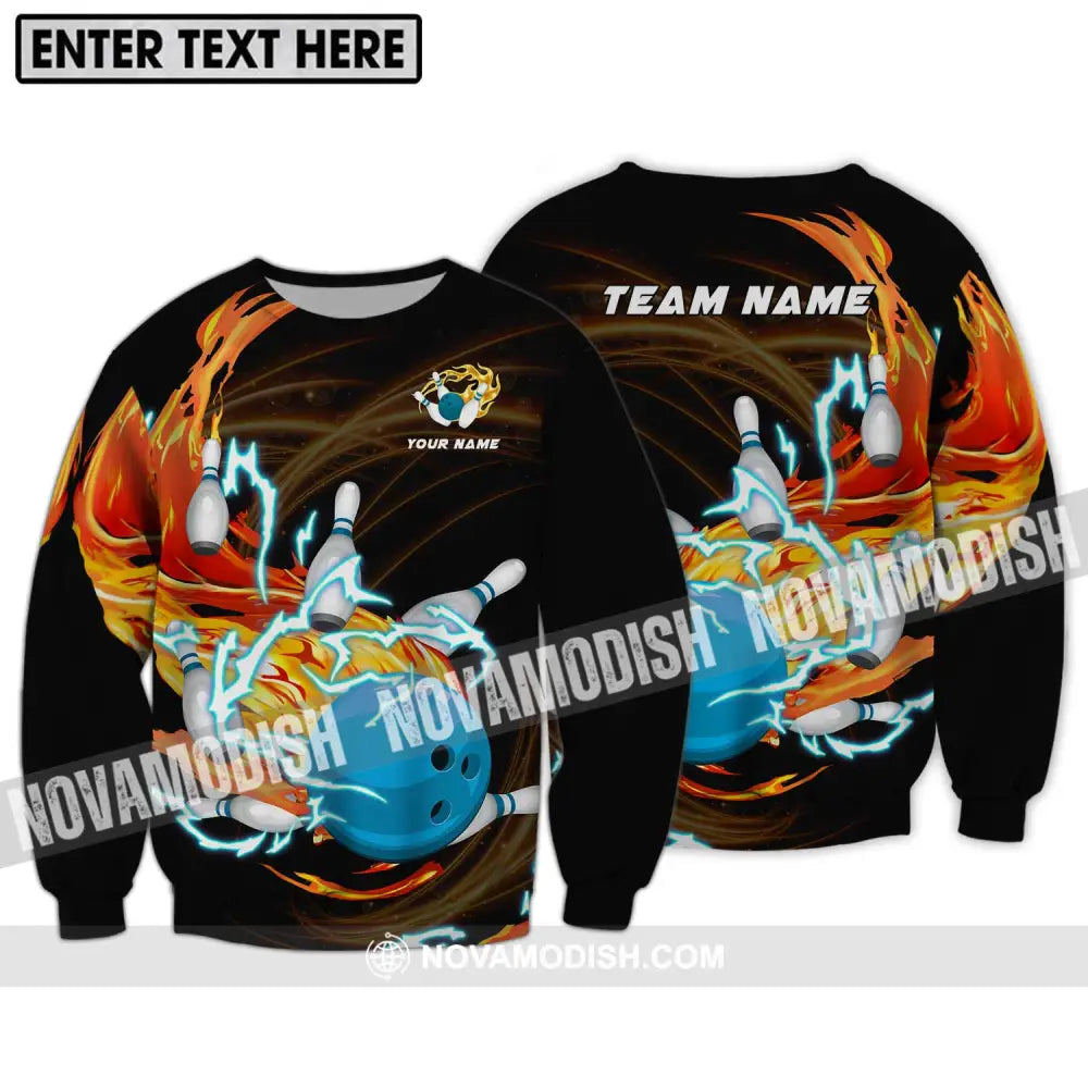 Unisex Shirt - Custom Name And Team Name Bowling Shirt Fire And Water Long Sleeve / S T-shirt