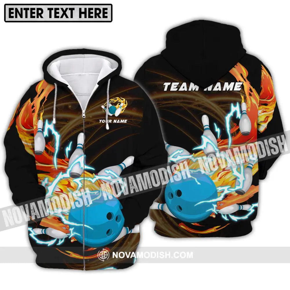 Unisex Shirt - Custom Name And Team Name Bowling Shirt Fire And Water Zipper Hoodie / S T-shirt