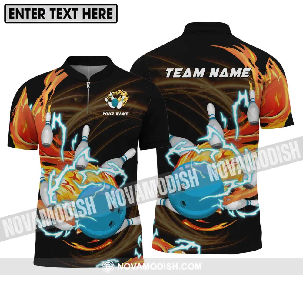 Unisex Shirt - Custom Name And Team Name Bowling Shirt Fire And Water Zipper Polo Shirt / S T-shirt