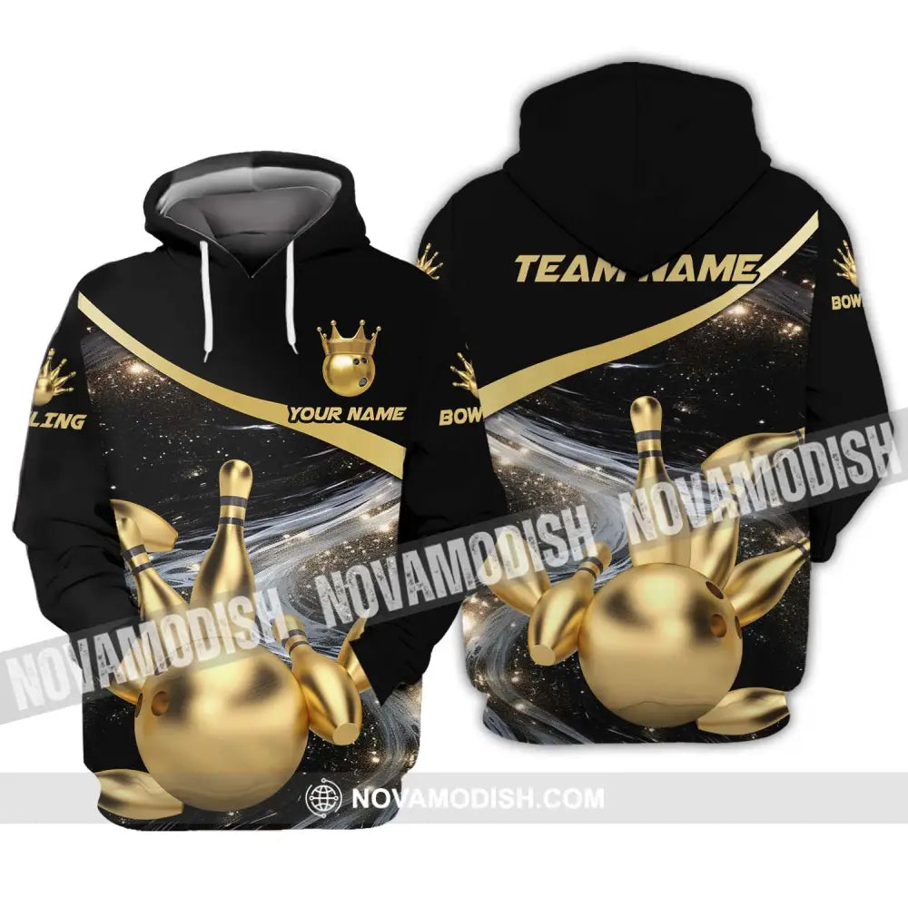Unisex Shirt - Custom Name And Team Name Bowling Shirt Gold Pins Gold Ball Hoodie / S T-shirt