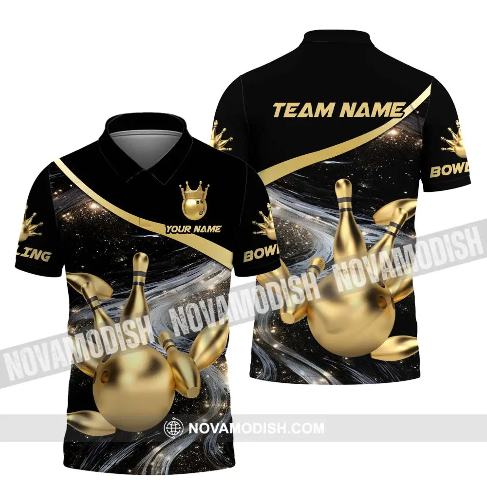 Unisex Shirt - Custom Name And Team Name Bowling Shirt Gold Pins Gold Ball Polo Shirt / S T-shirt