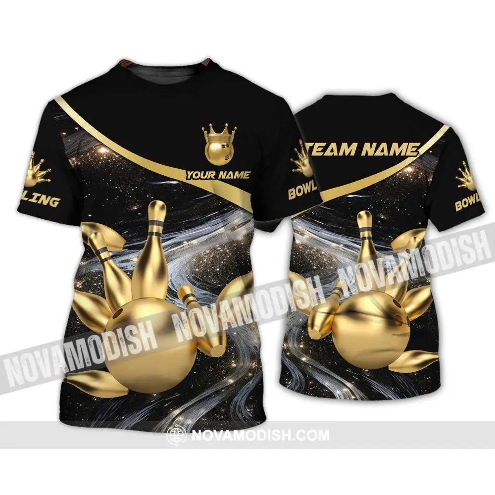 Unisex Shirt - Custom Name And Team Name Bowling Shirt Gold Pins Gold Ball T-Shirt / S T-shirt
