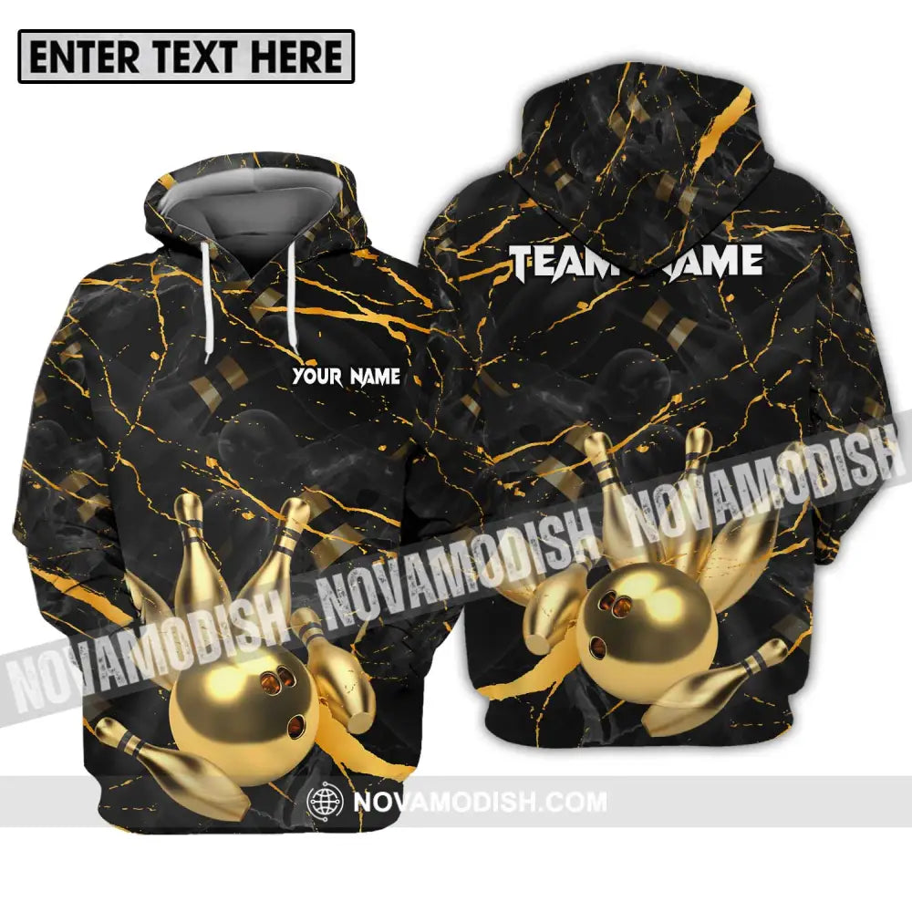 Unisex Shirt - Custom Name And Team Name Bowling Shirt Golden Pins And Ball Hoodie / S T-shirt