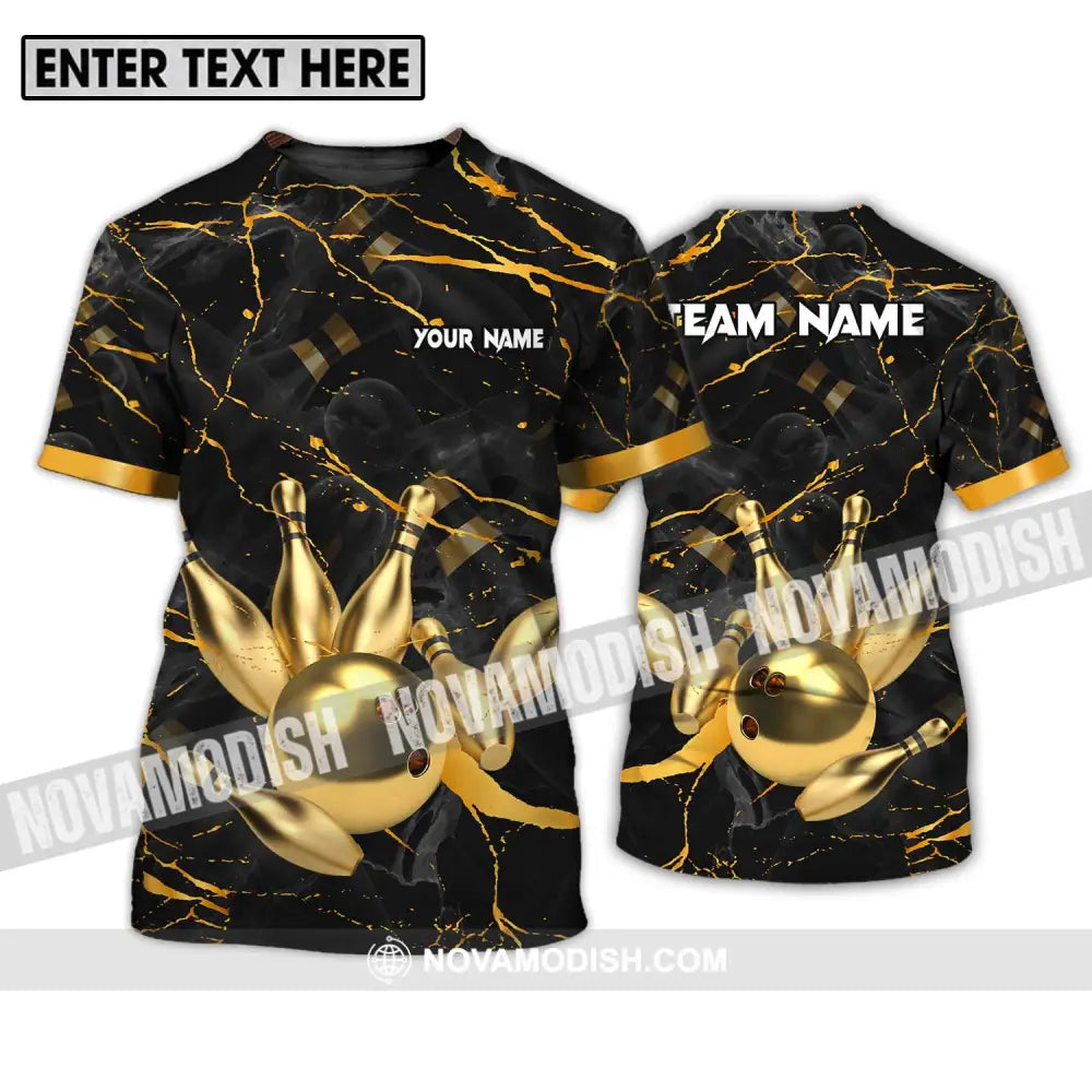 Unisex Shirt - Custom Name And Team Name Bowling Shirt Golden Pins And Ball T-Shirt / S T-shirt