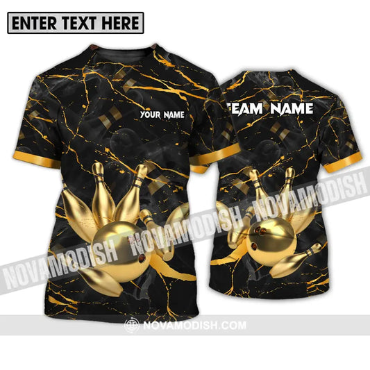 Unisex Shirt - Custom Name And Team Name Bowling Shirt Golden Pins And Ball T-Shirt / S T-shirt