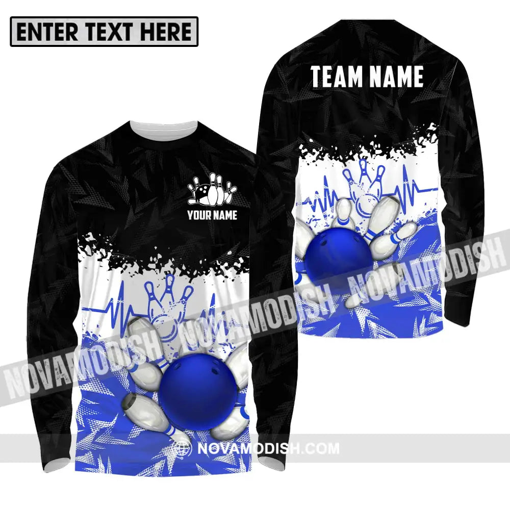 Unisex Shirt - Custom Name And Team Name Shirt Bowling Heartbeat Long Sleeve Shirt / S T-shirt