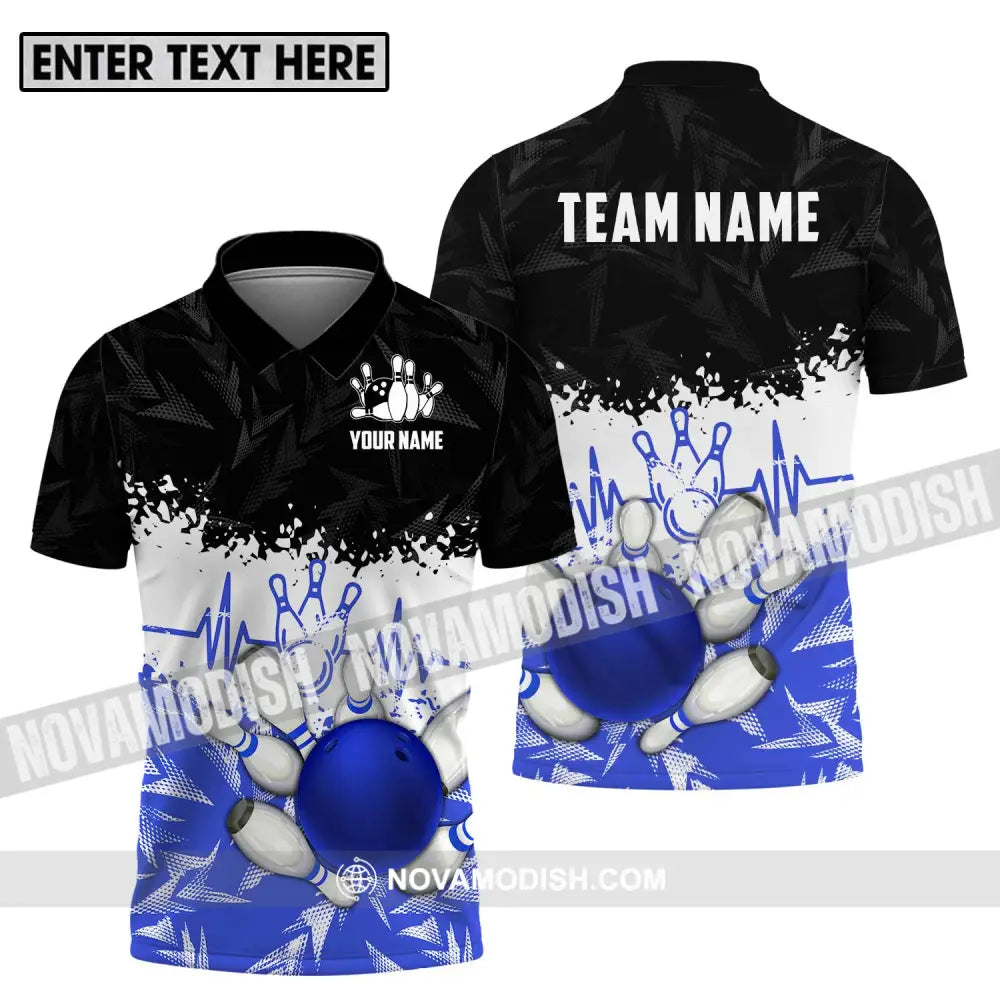 Unisex Shirt - Custom Name And Team Name Shirt Bowling Heartbeat Polo Shirt / S T-shirt