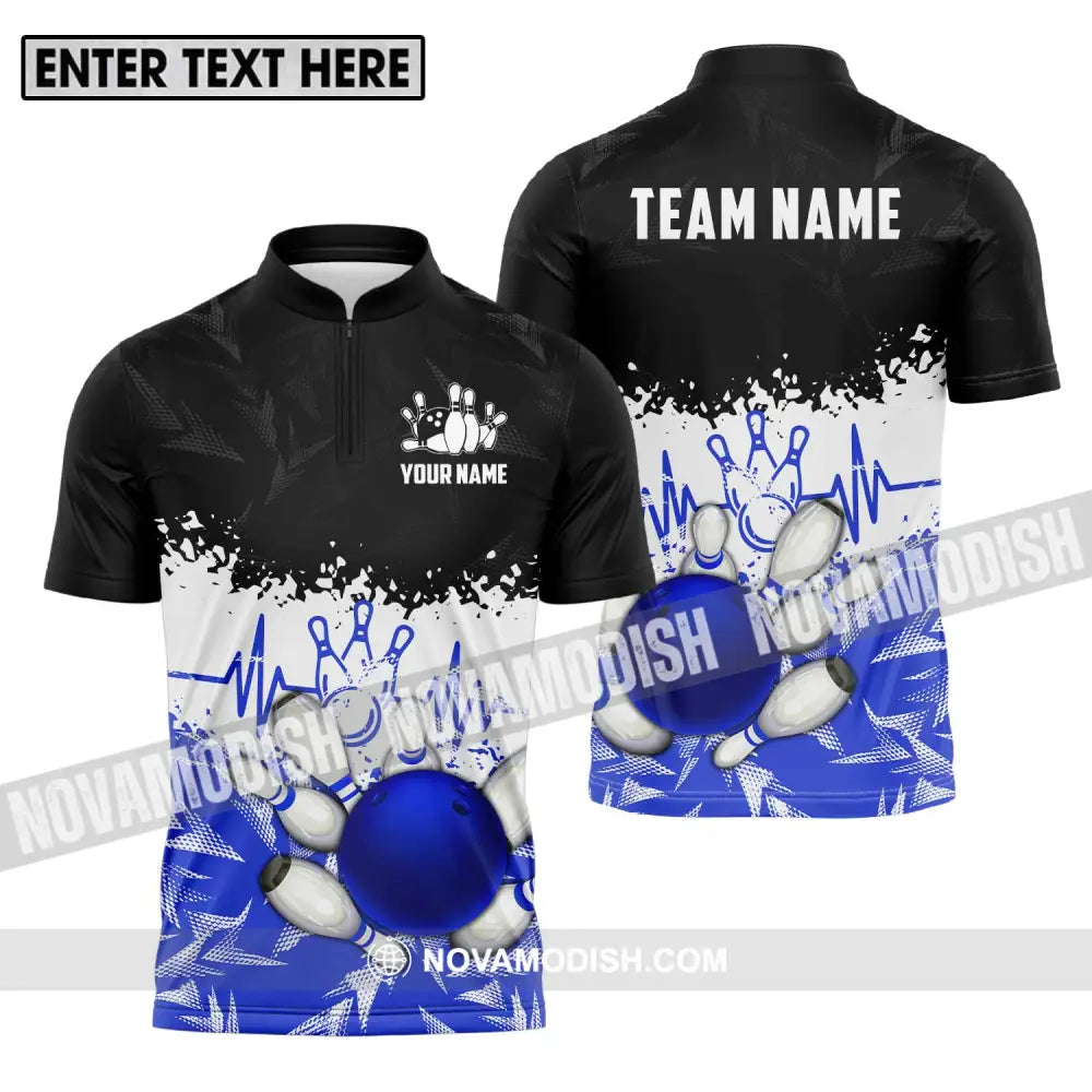 Unisex Shirt - Custom Name And Team Name Shirt Bowling Heartbeat Zipper Polo Shirt / S T-shirt