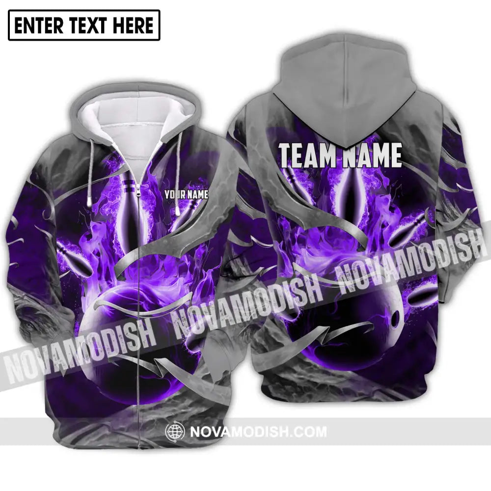 Unisex Shirt - Custom Name And Team Name Shirt - Bowling Hoodie - Bowling Lover Gift - Bowling Shirt Zipper Hoodie / S