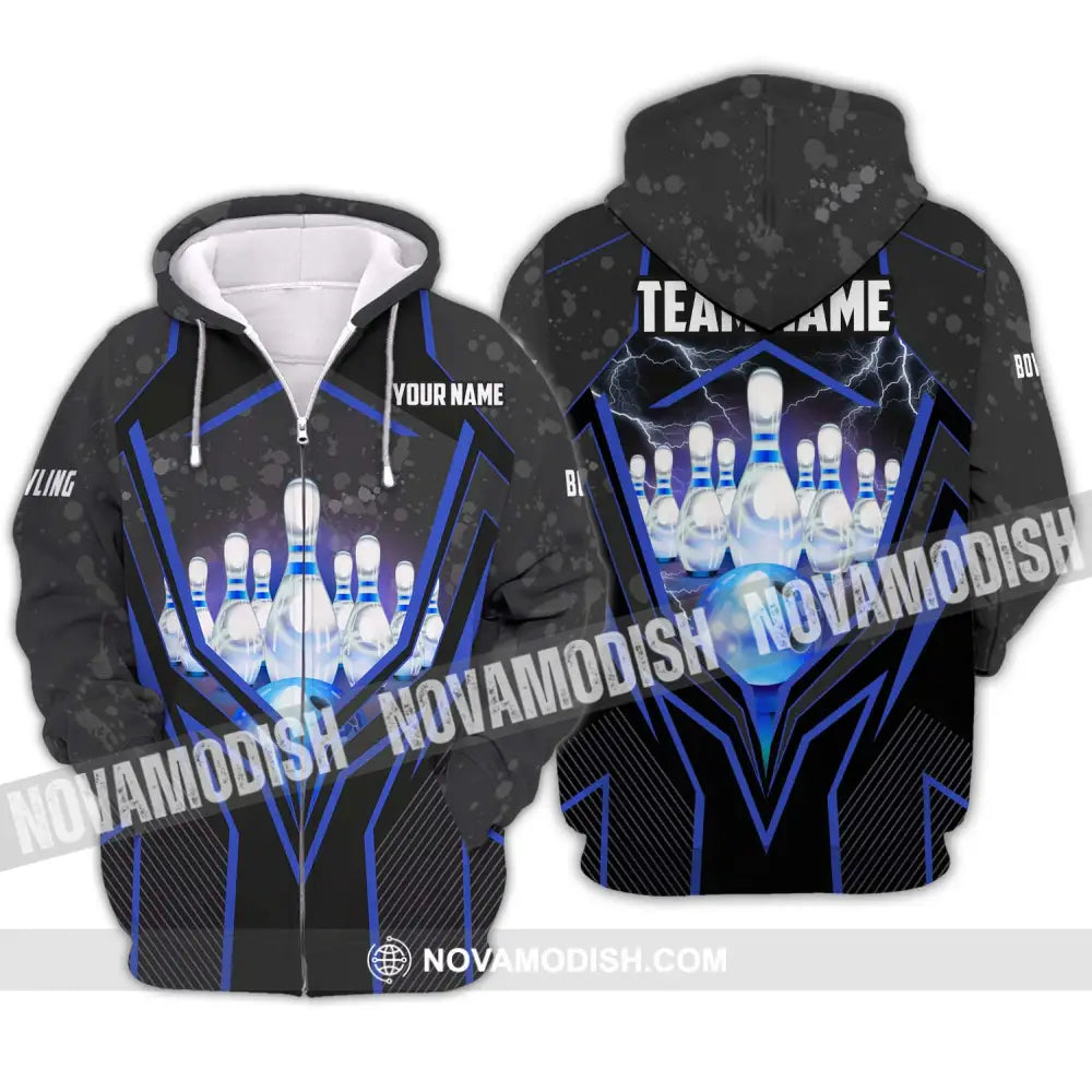Unisex Shirt - Custom Name And Team Name Shirt - Bowling Hoodie - Bowling Lover Gift - Bowling Shirt Zipper Hoodie / S