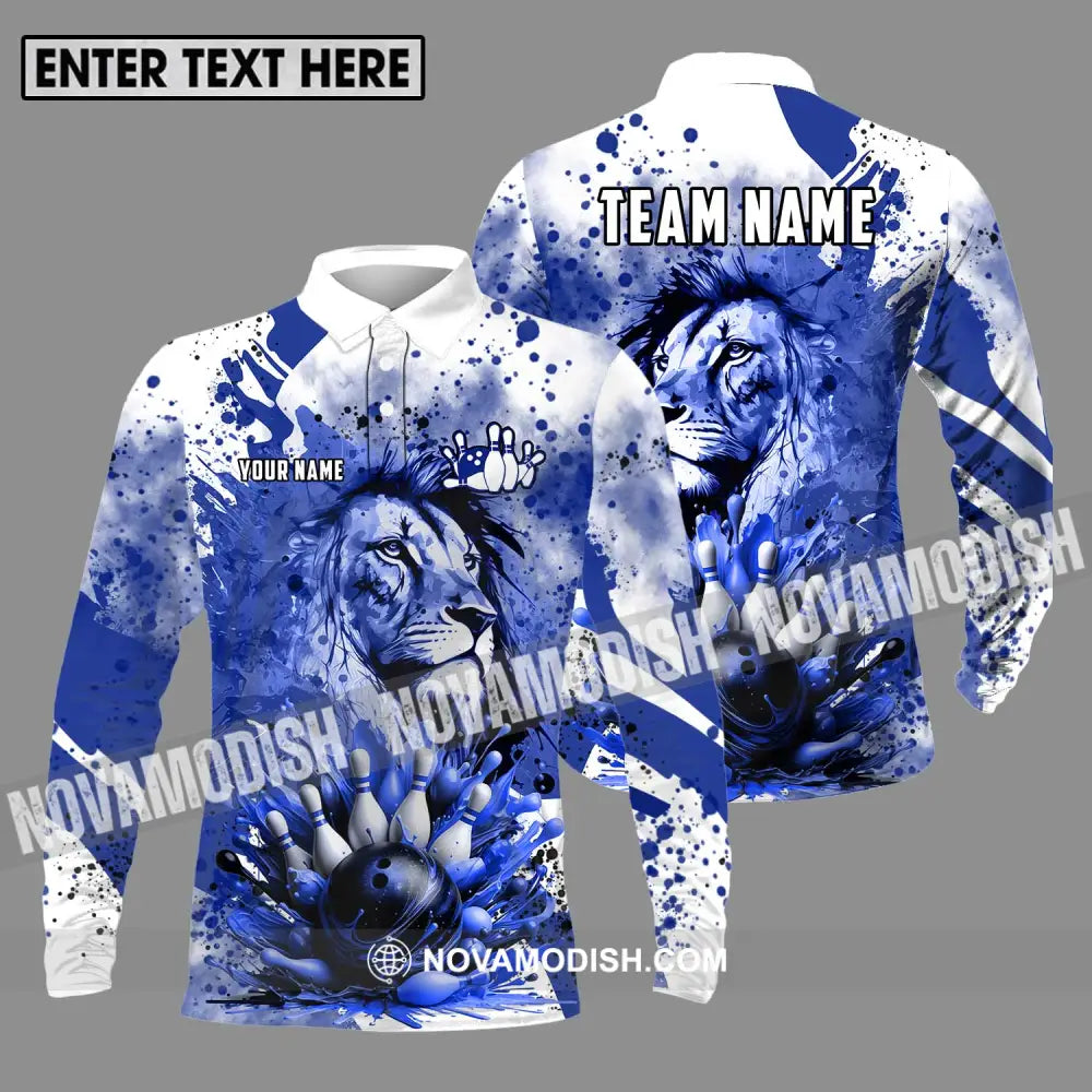 Unisex Shirt - Custom Name And Team Name Bowling Shirt Ice Lion Long Sleeve Polo / S T-shirt